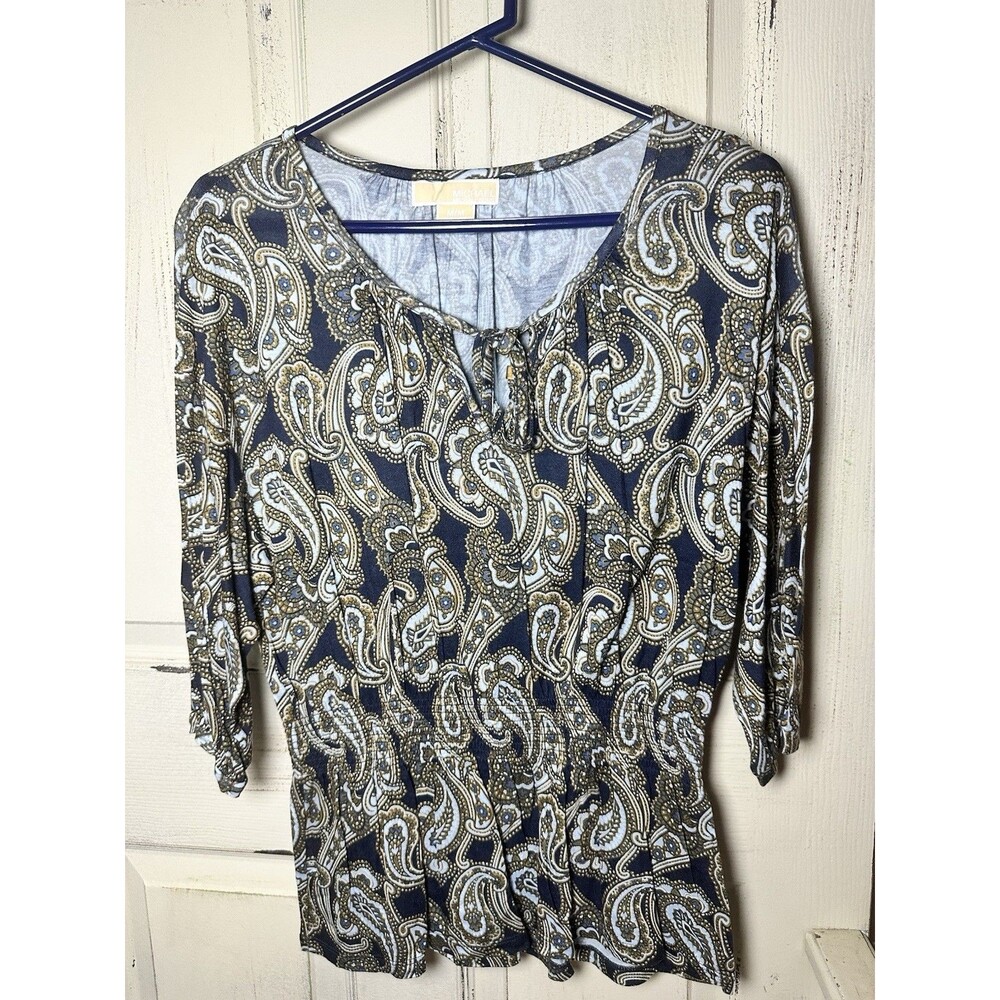 Michael Kors Knit Top Paisley’s Boho Peasant Top Smocked Waistband Sz M
